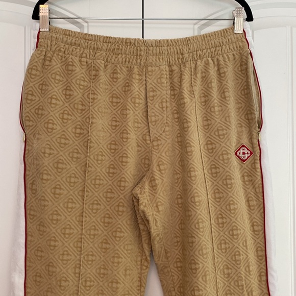 Casablanca Monogram Velour Velvet Track Pants Men's Size L Taupe - Picture 4 of 16